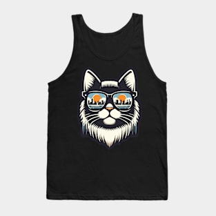 Cat with City Reflection Sunglasses - Cool and Fashion Tank Top